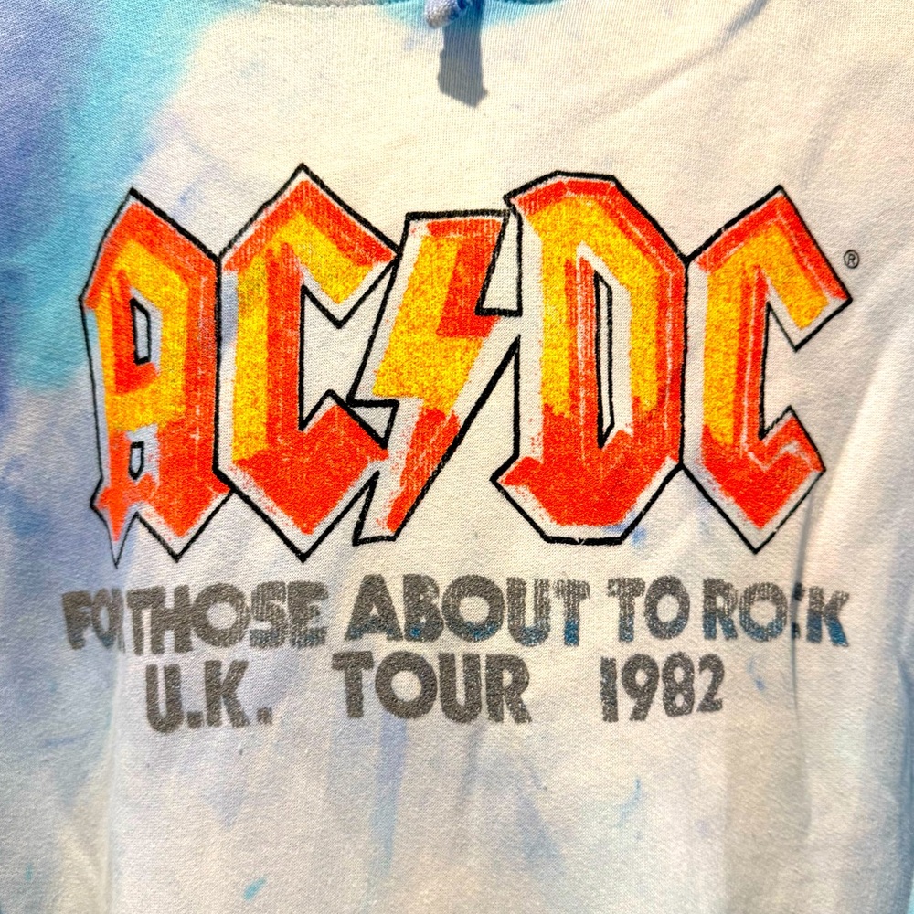 ACDC For Those About To Rock 1982 Tour Hoodie Blue Tie Dye Mens XL Graphic - Picture 2 of 5